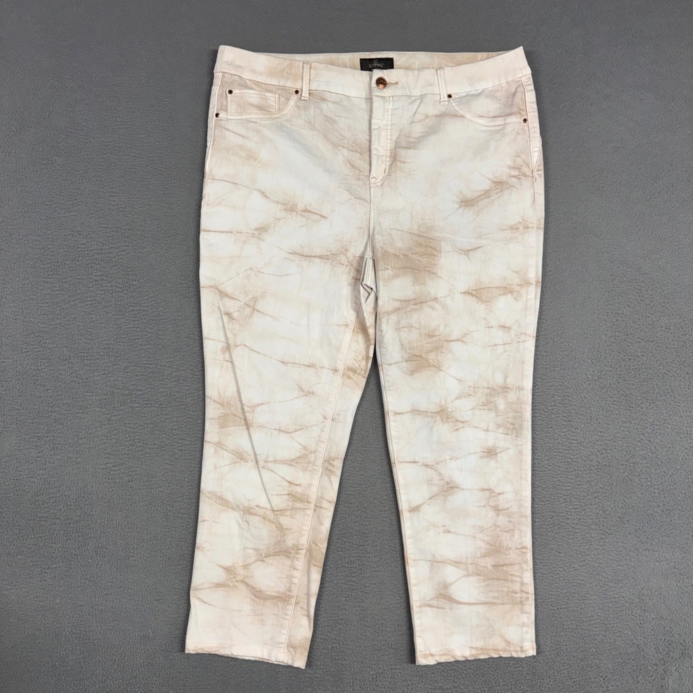 Chicos So Slimming Pants Women 3 / 16 Tan Tie Dye Cropped Ankle Stretch Jeans